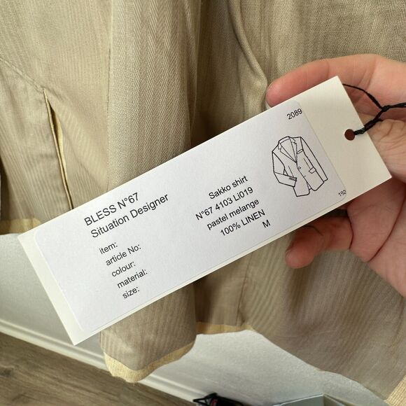 NWT BLESS 2-Piece Tan Pastel Melange 100% Linen Sakko Shirt & Linen Pants Medium - Picture 5 of 16
